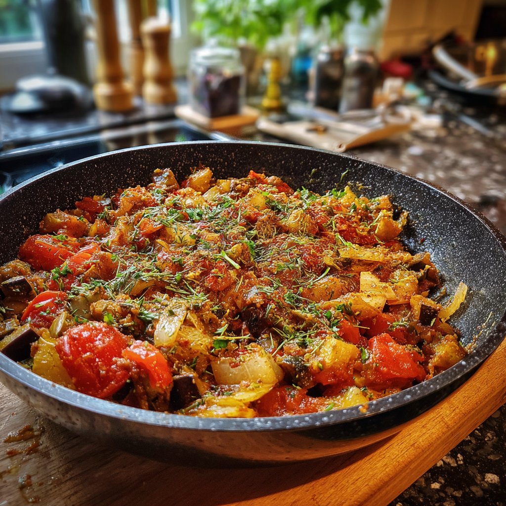 Auberginenpfanne orientalisch mit Kreuzkümmel