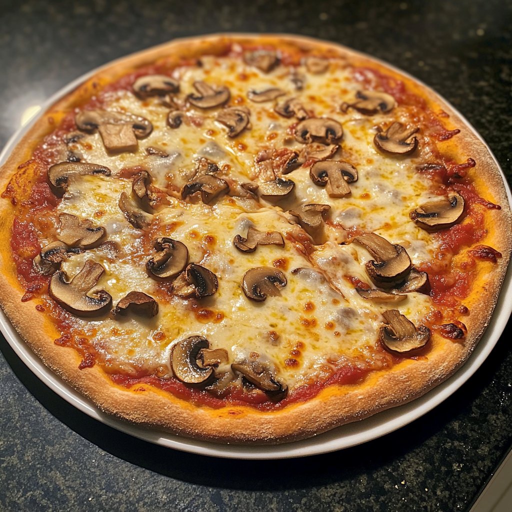 Pizza mit Pilzen und Käse