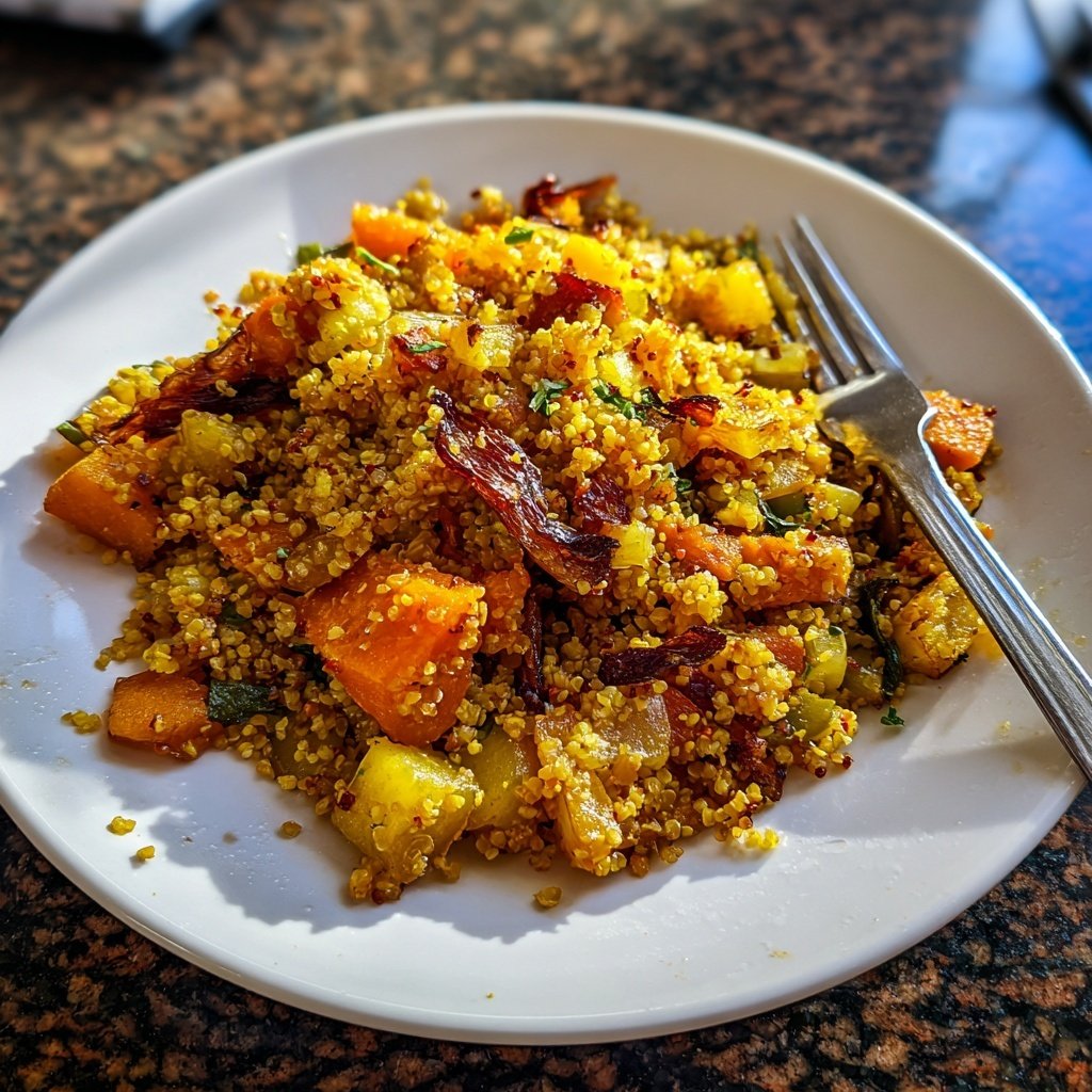Mittagessen mit Bulgur und Ofengemüse