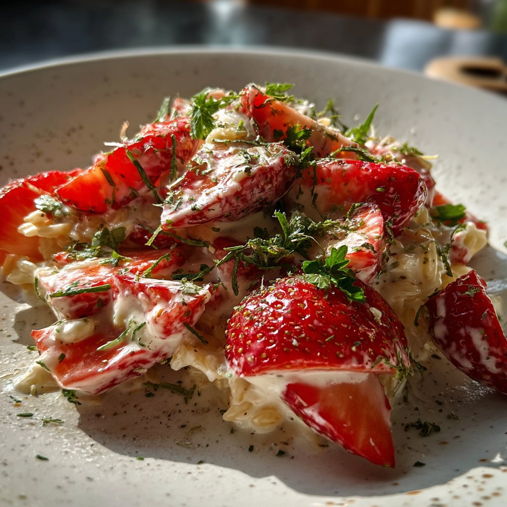 Cremiges Valentinsrisotto mit Erdbeernote