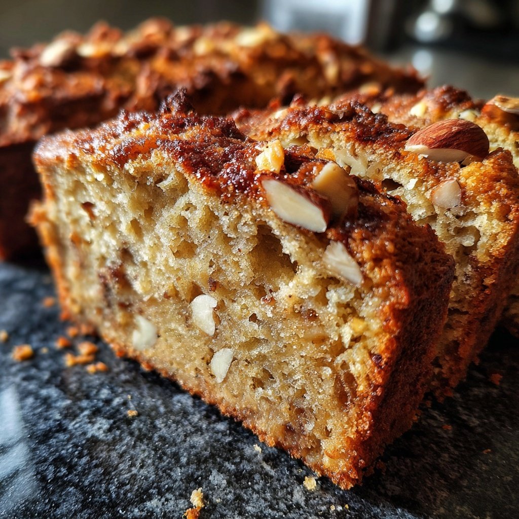 Bananenbrot mit Mandelstückchen und Honig